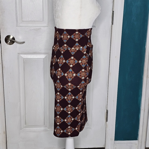Lularoe Cassie Skirt XS Brown Turquoise Rust NWT - Picture 4 of 12